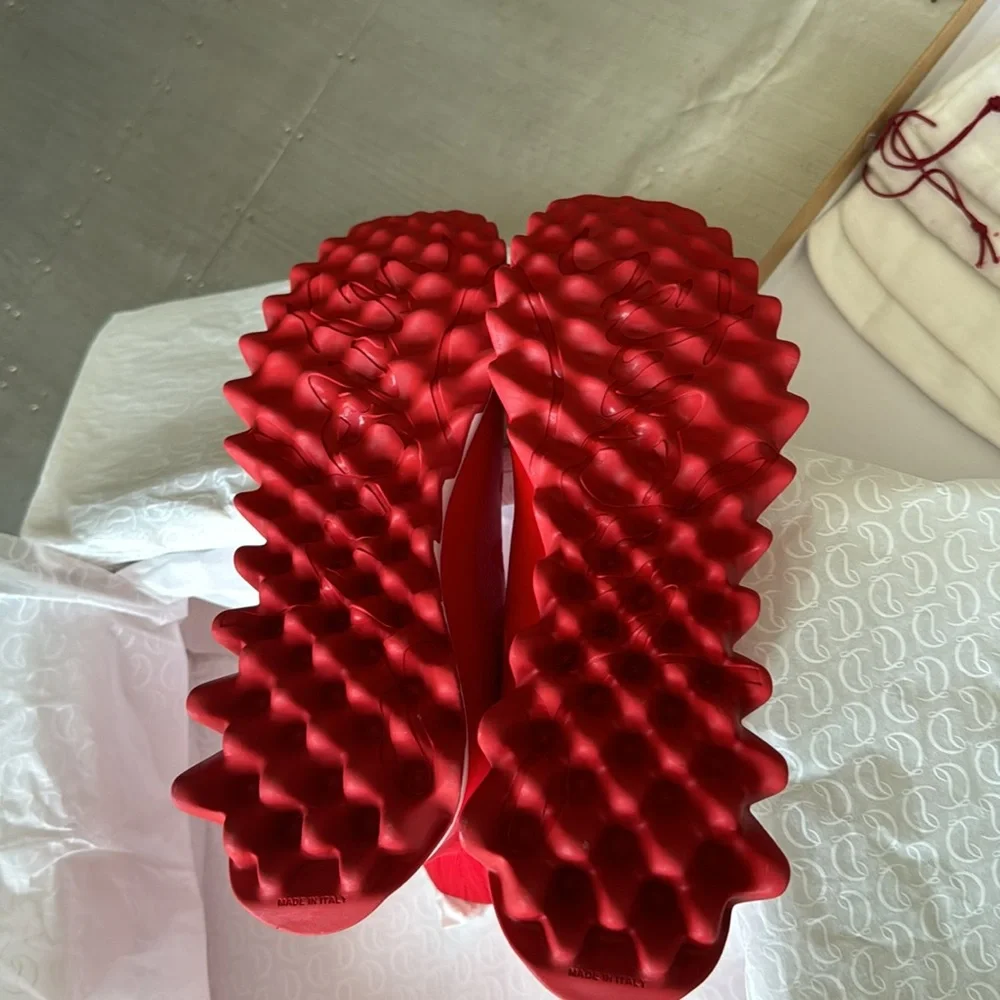 Christian Louboutin sharky sock flat sneaker shark sole red loubi sz 36.5